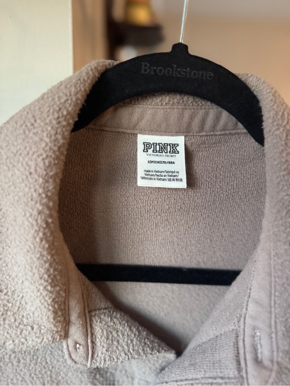 PINK Victoria's Secret Taupe Sherpa Shacket | Size S, Buttons Collegiate Emblem - Picture 2 of 6